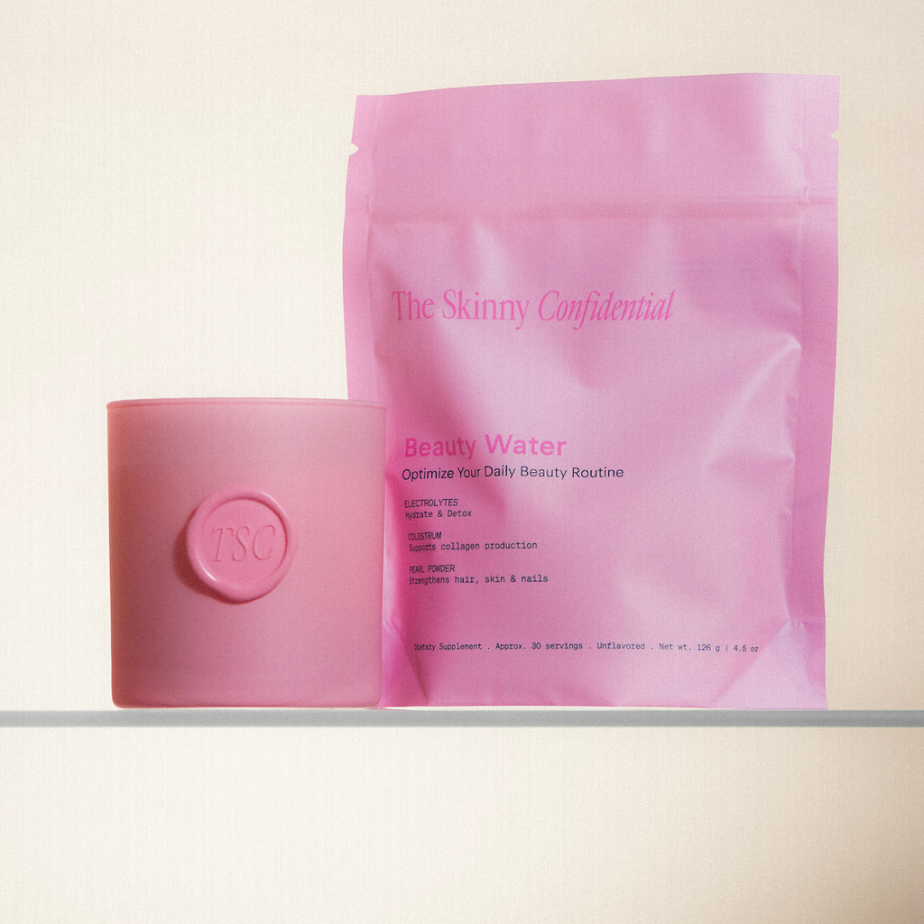 pink beauty water supplement bag and cup